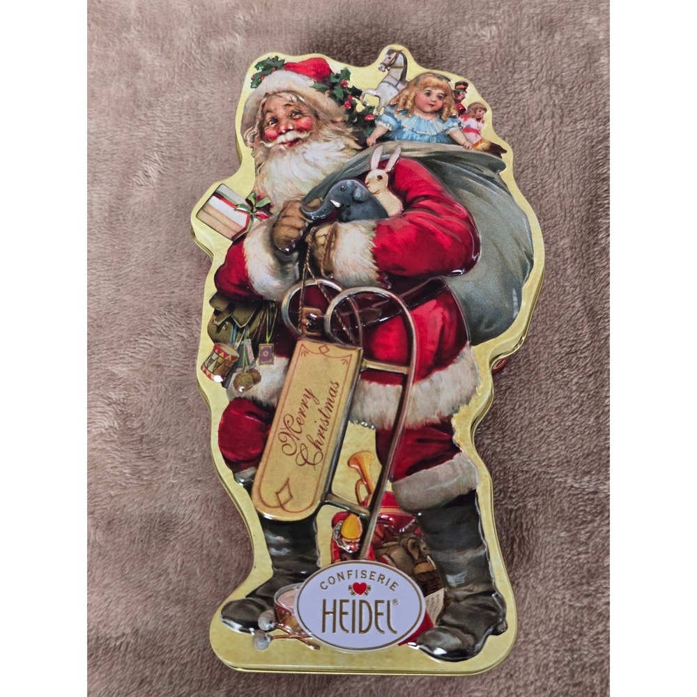 Confiserie Heidel Santa Claus Christmas Tin Embossed Vintage Style Metal Box